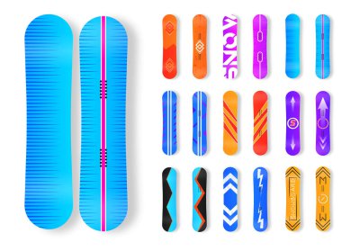Kayak merkezi ve dağ için snowboard seti.