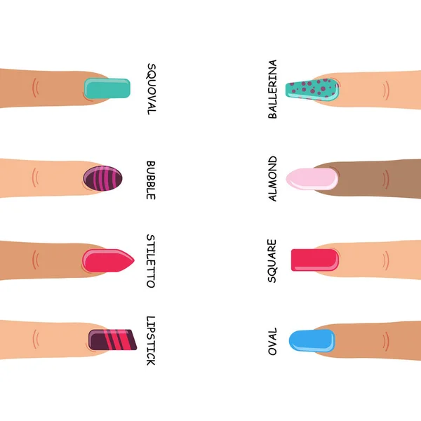 Zestaw różnych kształtów paznokci, manicure żeński. — Zdjęcie stockowe