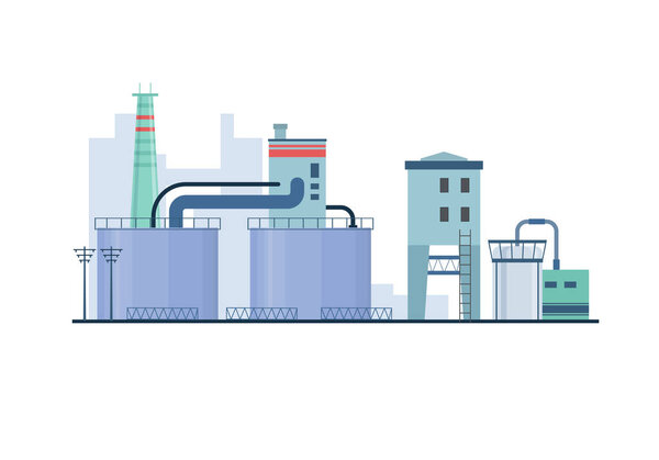 Set of factory industry buildings, flat icons.