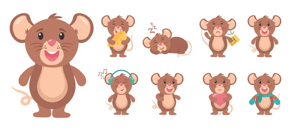 かわいいマウスのキャラクター、マウスの漫画の動物を設定. — ストックベクタ