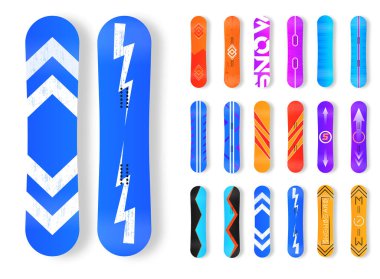 Kayak merkezi ve dağ için snowboard seti.