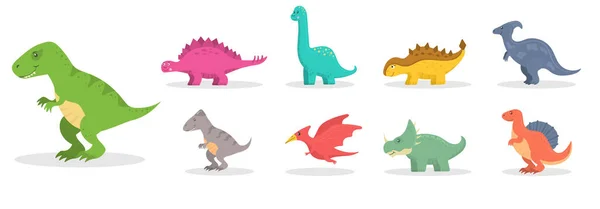 Ensemble de mignons dinosaures, brontosaures et tricératops — Image vectorielle