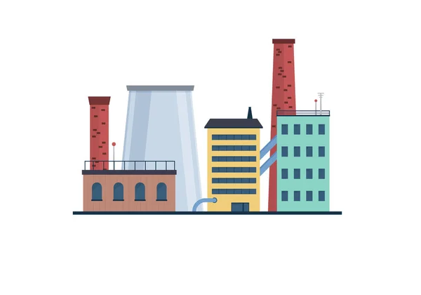 Conjunto de edificios industriales de fábrica, iconos planos. — Vector de stock