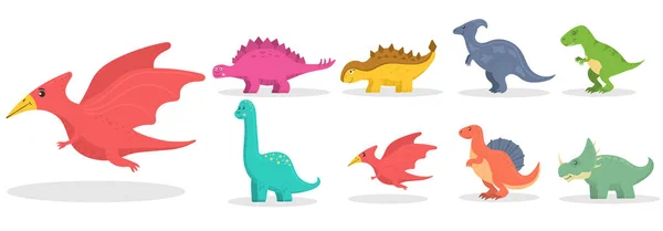 Conjunto de dinossauros bonitos, brontossauros e tricerátops — Vetor de Stock