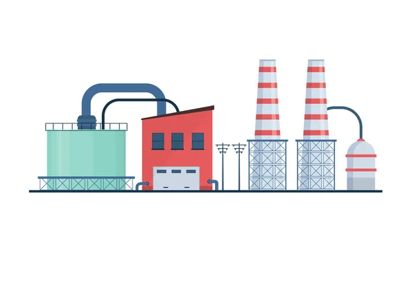 Ensemble de bâtiments industriels d'usine, icônes plates. — Image vectorielle