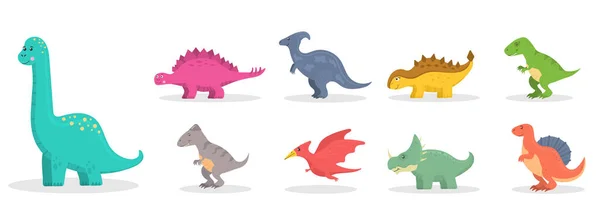 Sada roztomilých dinosaurů, brontosaurů a triceratops — Stockový vektor