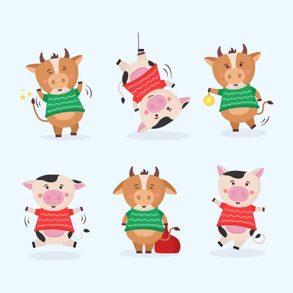 Toros de color año nuevo chino 2021, vaca con cuernos. — Vector de stock