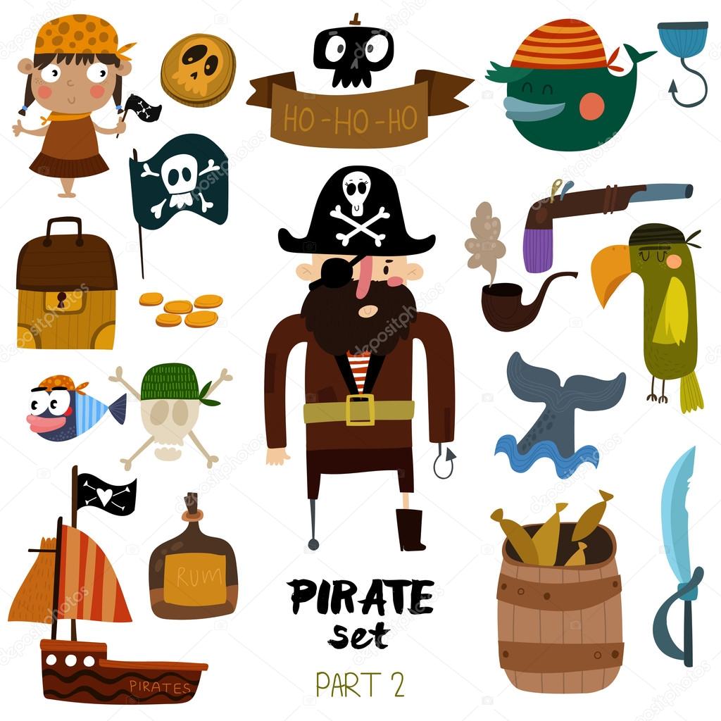pirate, ship, skull, parrot, whale