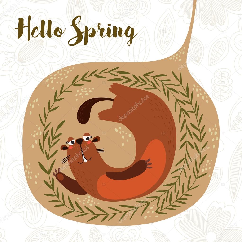 Hello Spring  Groundhog Day card