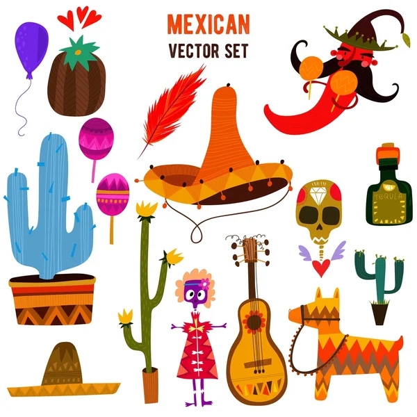 Mexicaanse collectie in cartoon stijl. Alle objecten zijn geïsoleerd Gro — Stockfoto