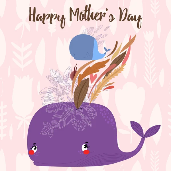 Happy mothers day card in cartoon style. Hand-drawn card with cu — Stock Photo, Image