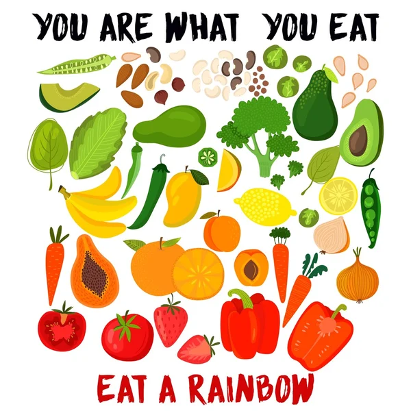 You Are What You Eat-Eat A Rainbow. Bright concept card with  di — Stock fotografie