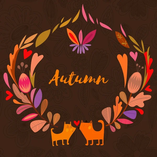 Mooie achtergrond in herfst kleuren met vintage Fox. Vector frame — Stockfoto