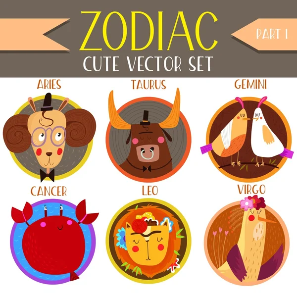 Śliczne Vector zestaw znaków zodiaku. Część 1: Baran, byk, Bliźnięta, CA — Zdjęcie stockowe