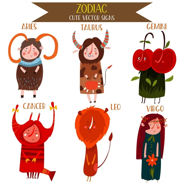 Lindo conjunto de vectores de signos del zodiaca.Parte 1: Aries, Tauro, Géminis, Ca — Foto de Stock