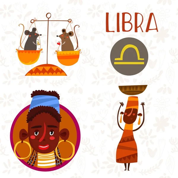 Signo del zodíaco lindo-Libra-diferentes ilustraciones en estilo de dibujos animados — Foto de Stock