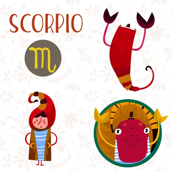 Roztomilý Zodiac Sign-Scorpio-různé ilustrace v kresleném seriálu — Stock fotografie