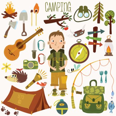 Camping equipment with Camping boy clipart