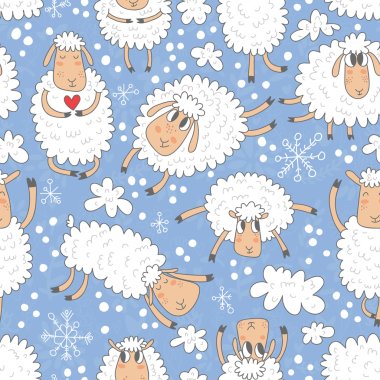 Sheep and snowflakes. clipart