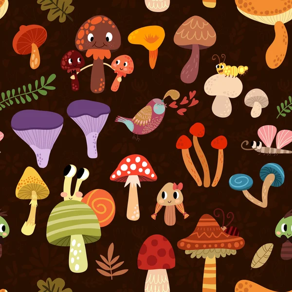 Seamless pattern with forest mushrooms — Stock Vector