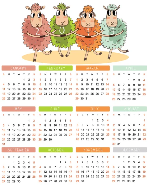 Calendar for 2015 with  sheep — Stock Vector