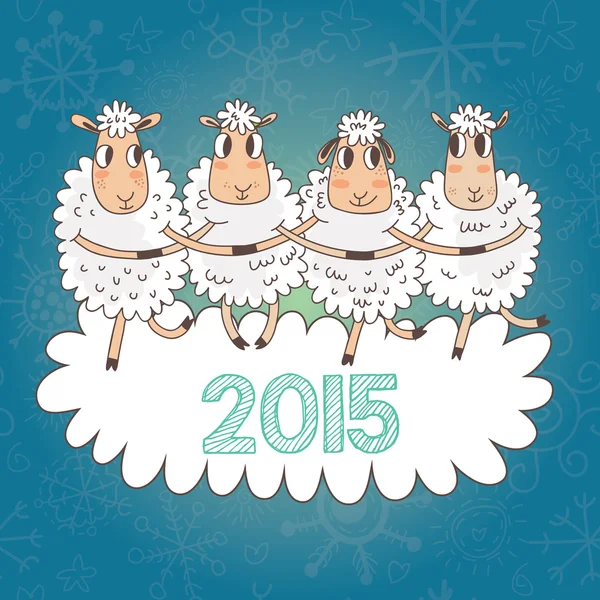 Carte avec symbole 2015 et moutons — Image vectorielle