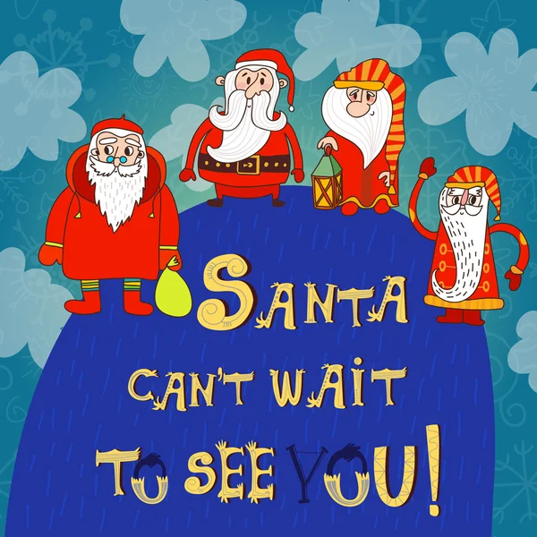 Рождественская открытка с Сантами — стоковый вектор