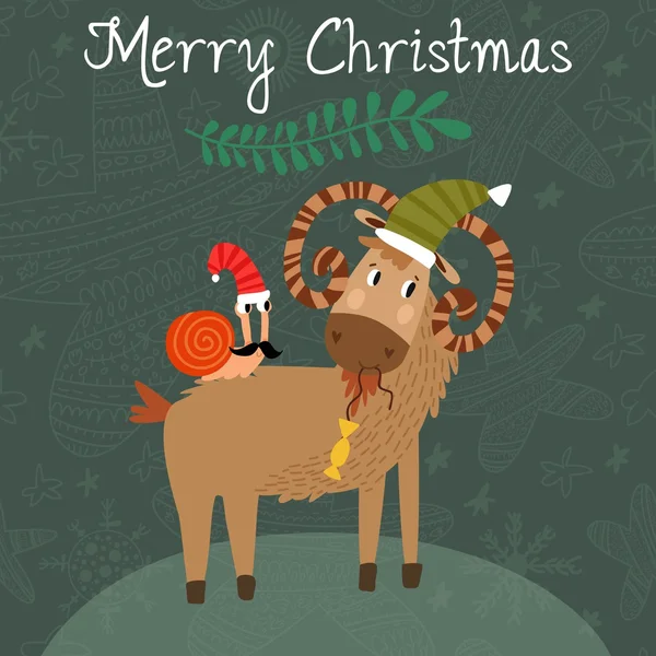 Merry Christmas card met geit — Stockvector