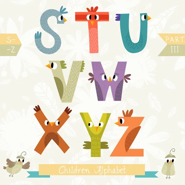 Children alphabet made of birds — Stock Vector