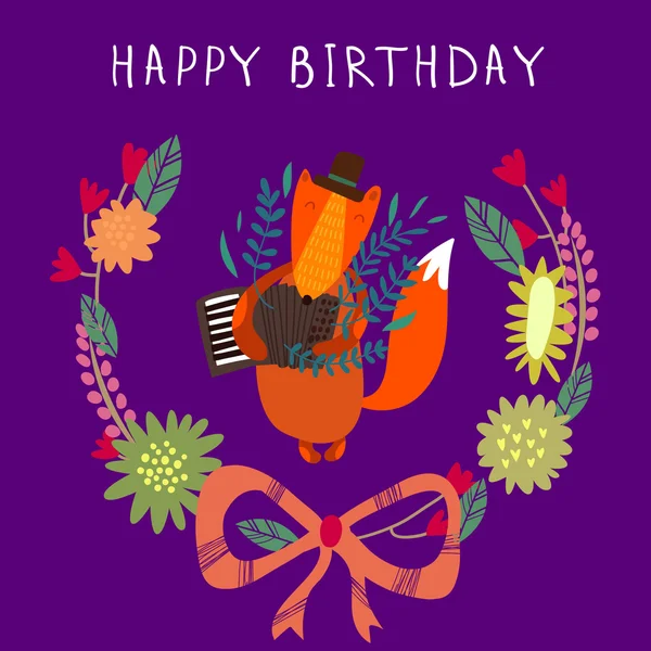 Carte d'anniversaire avec renard — Image vectorielle