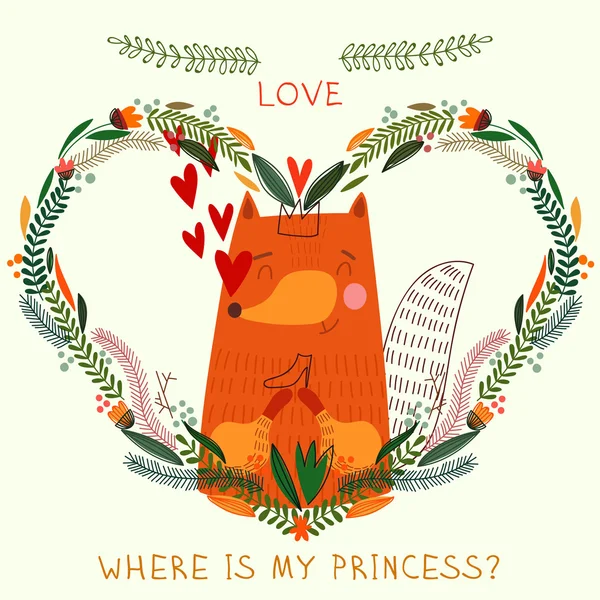 Romantische kaart met fox — Stockvector