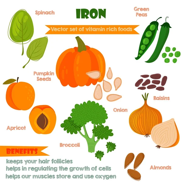 Vitamins and Minerals foods Illustrator set 4.Vector set of vita — Διανυσματικό Αρχείο