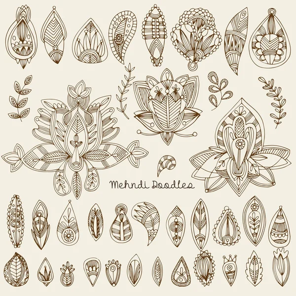 Mehndi Tattoo Doodles Set 1- Abstract Floral Illustration Design — 스톡 벡터