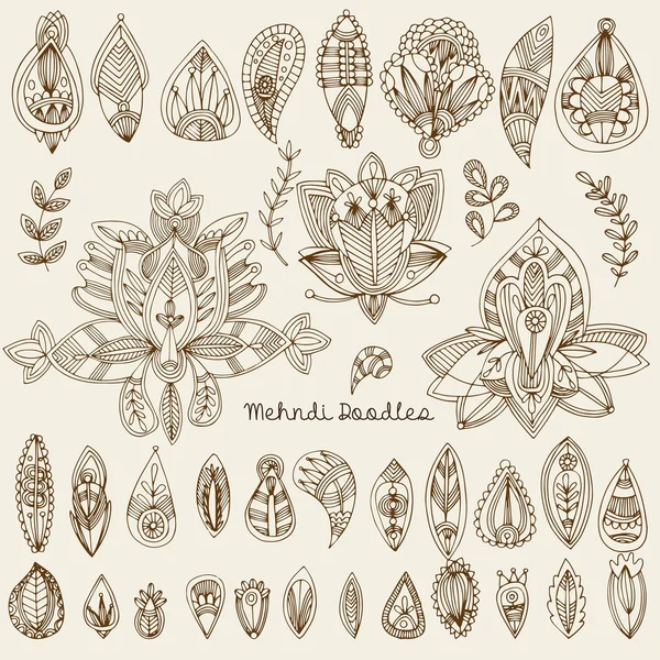 Mehndi Tattoo Doodles Set 1- Abstract Floral Illustration Design — Stok Vektör