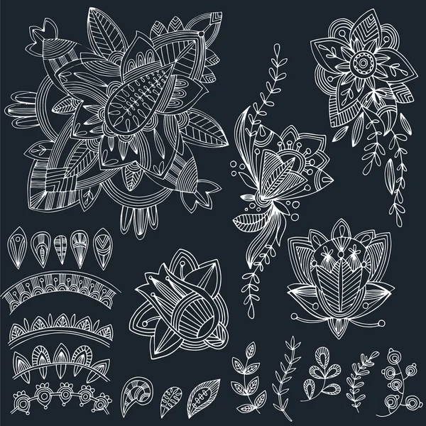 Set de Doodles de Tatuaje Mehndi 2- Diseño de Ilustración Floral Abstracto — Vector de stock