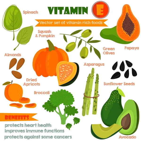 Vitamine und Mineralstoffe Lebensmittel Illustrator Set 13.Vektor-Set von vit — Stockvektor