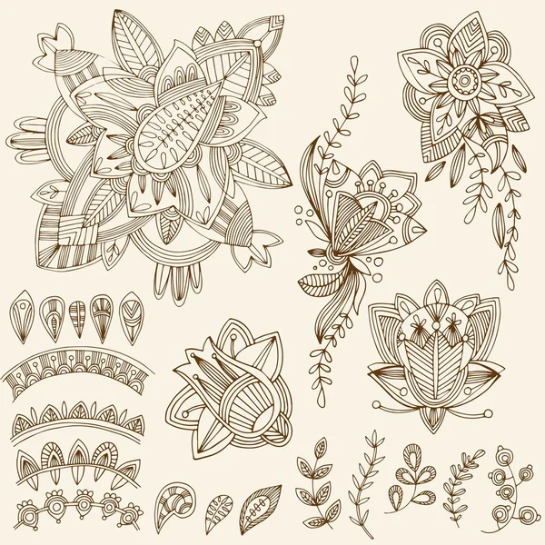 Set de Doodles de Tatuaje Mehndi 2- Diseño de Ilustración Floral Abstracto — Vector de stock