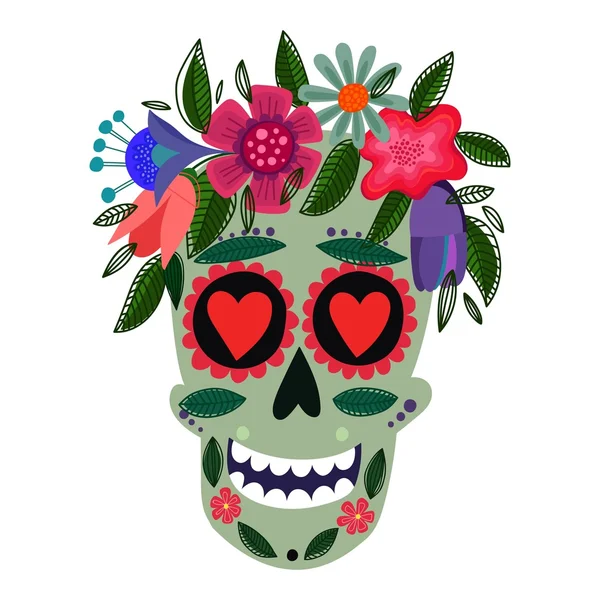 Concept Vector Card- Cute Skull with floral wreath.Vector illust — Stockový vektor