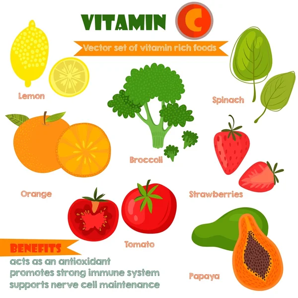 Vitamins and Minerals foods Illustrator set 1.Vector set of vita — Stok Vektör