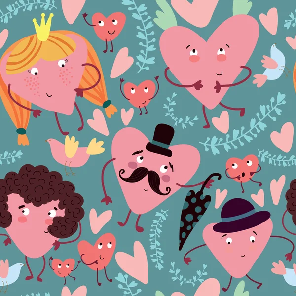 Funny seamless pattern with cute hearts. — Stock Vector