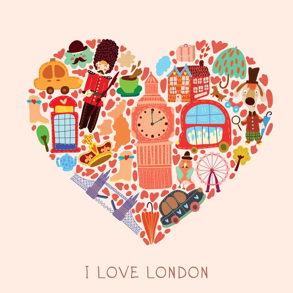 Tarjeta de felicitación-Me encanta Londres . — Vector de stock