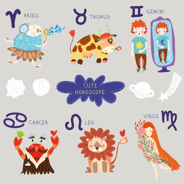 Horoscope mignon. Ensemble du zodiaque . — Image vectorielle