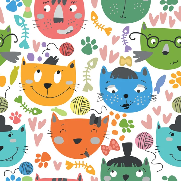 Seamless  pattern with colorful cats. — Stock Vector