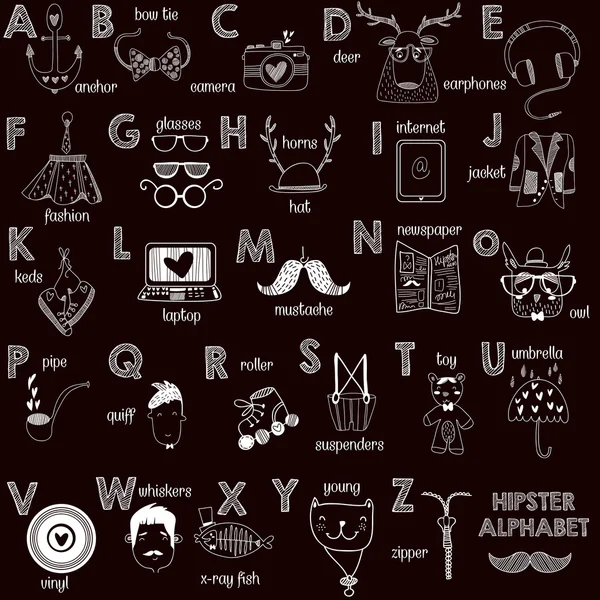 Croquis dessiné à la main alphabet Hipster . — Image vectorielle