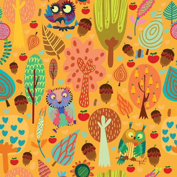 Cartoon trees and owls — Διανυσματικό Αρχείο
