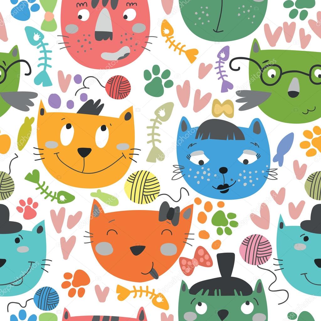 Seamless  pattern with colorful cats.