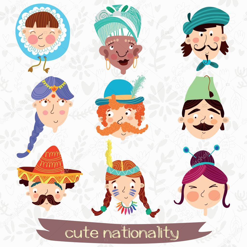 Nine nationalities characteristic faces