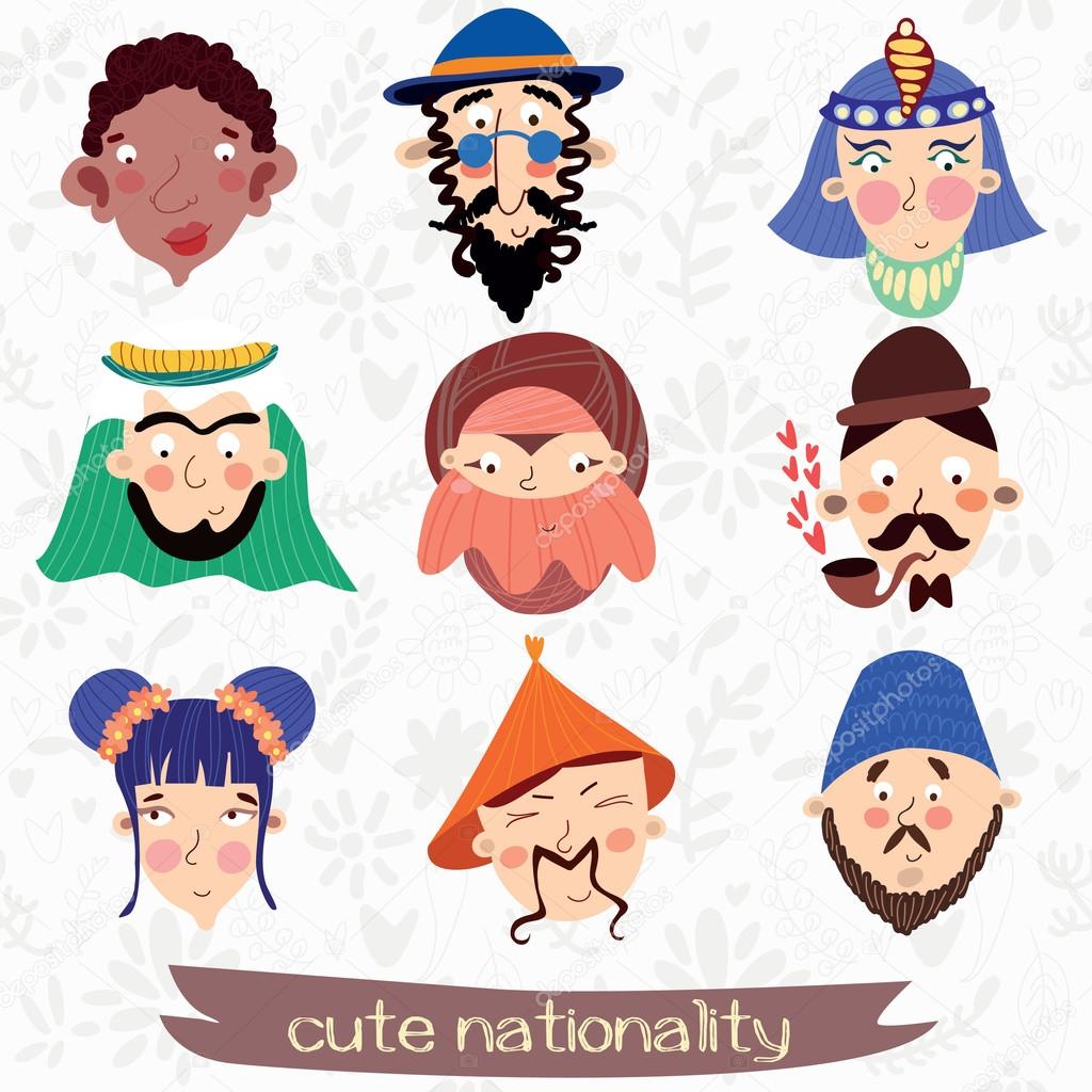 Nine nationalities characteristic faces