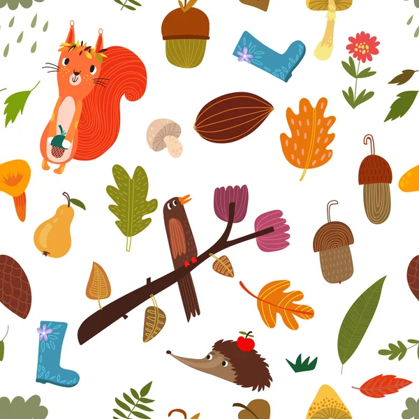 Patroon met cartoon bos dieren — Stockvector