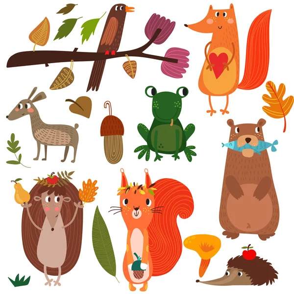 Bosque lindo y animales del bosque — Vector de stock